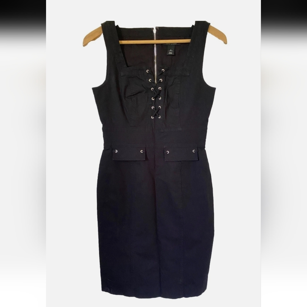 White House Black Market  Sheath Black Dress Lace Up Size 2 Nwot - Picture 2 of 8